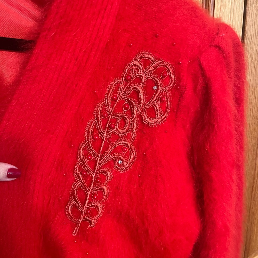 Vintage red angora cardigan. Lee Sands brand. Fully lined. Fits like a l… - Picture 3 of 14